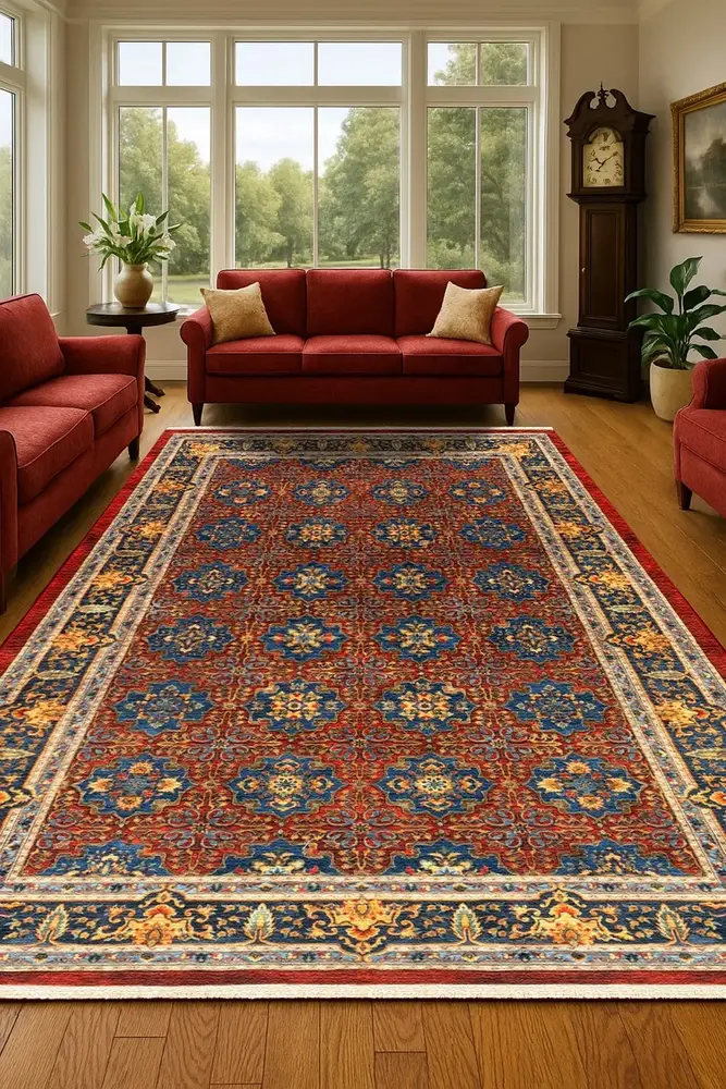فرش ماشینی سنتی طرح 25cs0350 لاکی 1000 شانه